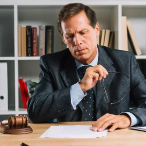 Funcionario judicial revisando documentos en un juzgado